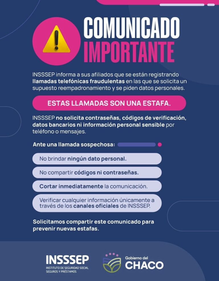 🔴 PROVINCIALES | Alerta: el INSSSEP reitera que no realiza ninguna campaña de reempadronamiento y advierte sobre posibles estafas